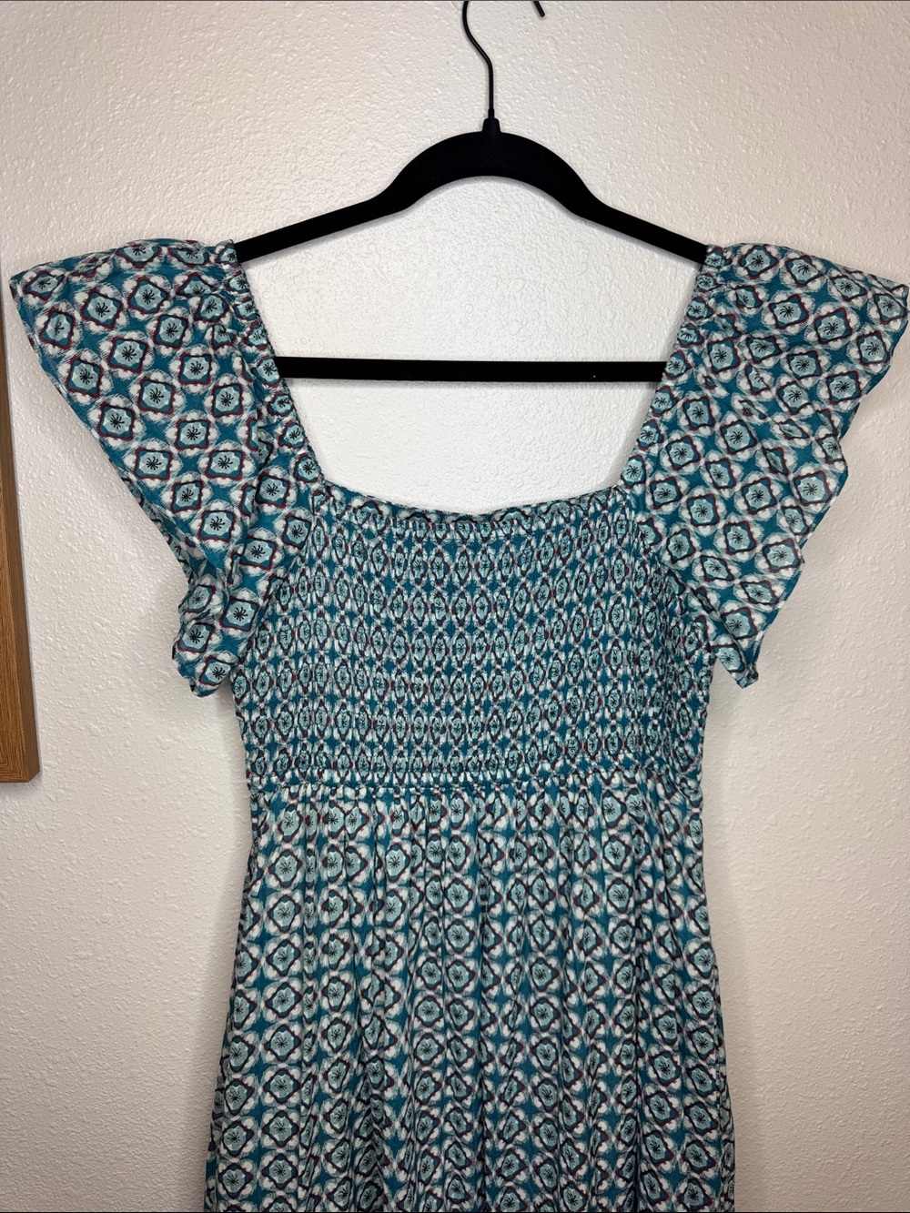 Olivia James The Label Brooke Dress Small Blue Geometric Flutter Sleeve Midi - Picture 8 of 14